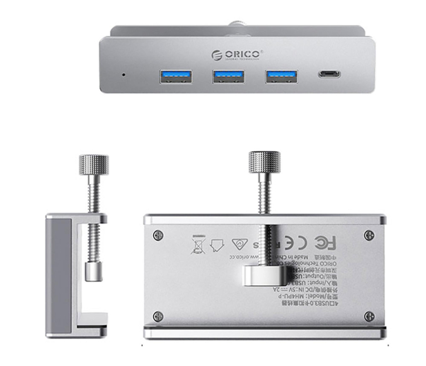 Orico USB-C - 3x USB-A 3.0, USB-C 3.0 - srebrny (na zacisk, do biu - 1343434 - zdjęcie 2